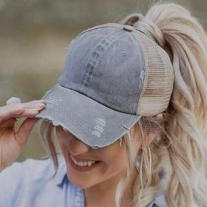 Distressed Ponytail mesh Cap